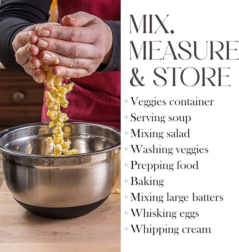 Bellemain Stainless Steel Non-Slip Mixing Bowls with Lids (5 Piece, Silver/Black) - Image 5